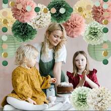 14件套波西米亚风纸灯笼和绒球装饰套装，鼠尾草绿和浅粉色，适用于婚礼、新娘送礼会、生日派对、圣诞节、复活节、圣帕特里克节、情人节 - 彩色 - 查看 6