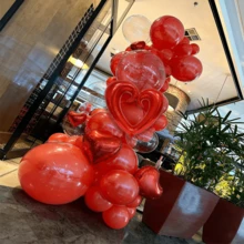 48件套红色气球和花环套装，包含18英寸/45.72厘米红色心形铝箔气球，适用于情人节、新娘送礼会、求婚、订婚装饰礼物和浪漫场景。 - 彩色 - 查看 3
