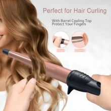 Europäischer Standard Konischer Lockenstab, geeignet für große Locken, kleine Locken, Pony, einfach zum Erstellen von unordentlichen Frisuren, schonende Wellenfrisur Stylinghilfe, Geschenk für Frauen - Schwarz - Übersicht 6