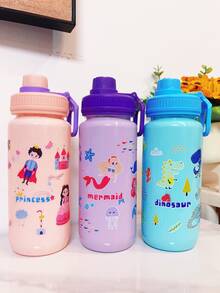 4 colores 700ml Botella de agua para niños, Taza de agua para estudiantes, Lindo regalo para niños y niñas, Adecuado para exteriores, campus, deportes, graduación, Taza con tema de animales de dibujos animados portátil - Multicolor - Ver 3