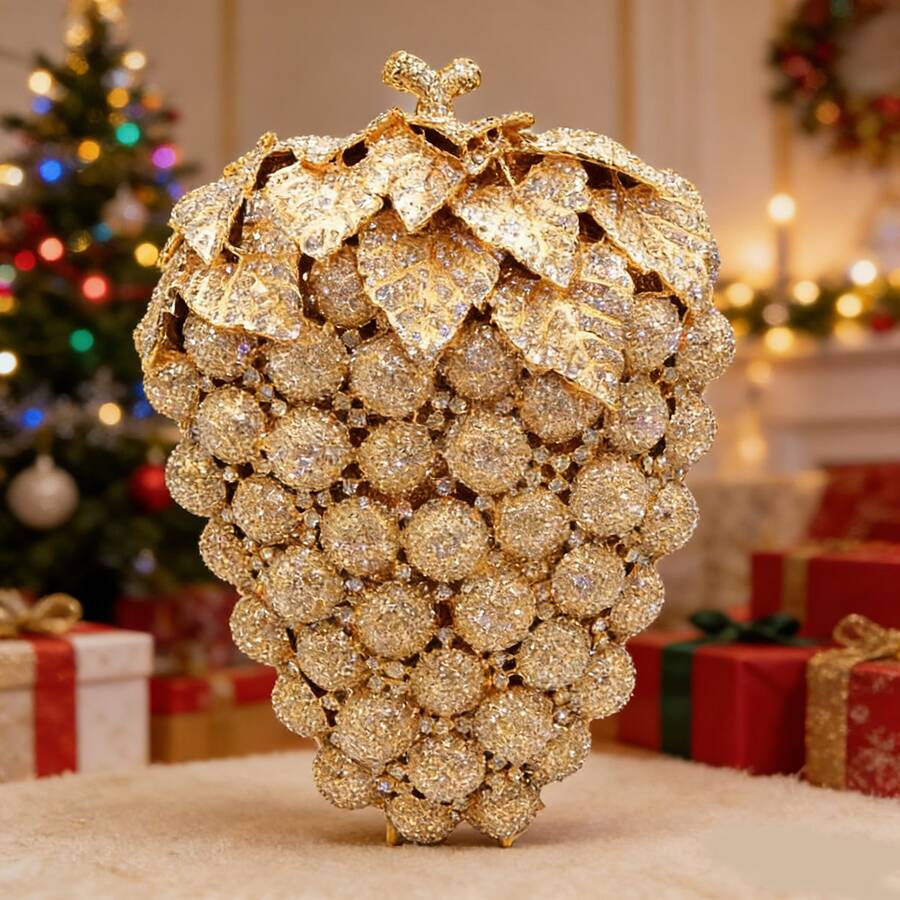 Sparkly Women Grape Shape Clutch Diamond Rhinestone Evening Bag Cute Fruit Purse Evening Handbag For Cocktail Party Prom - Vàng đậm - Xem 1