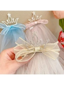 1件公主皇冠发箍，长头纱，双层水晶，新娘头饰，派对头饰，发夹，发卡，发卡 - 彩色 - 查看 12