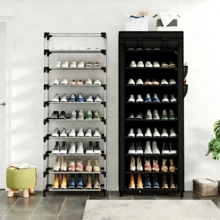 十层鞋柜，带防尘罩，采用铁管+加厚塑料+无纺布工艺，节省空间，容量大，易于组装，便携式鞋柜，适用于玄关、储物架、家庭和宿舍等多种场景的收纳。 - 彩色 - 查看 3