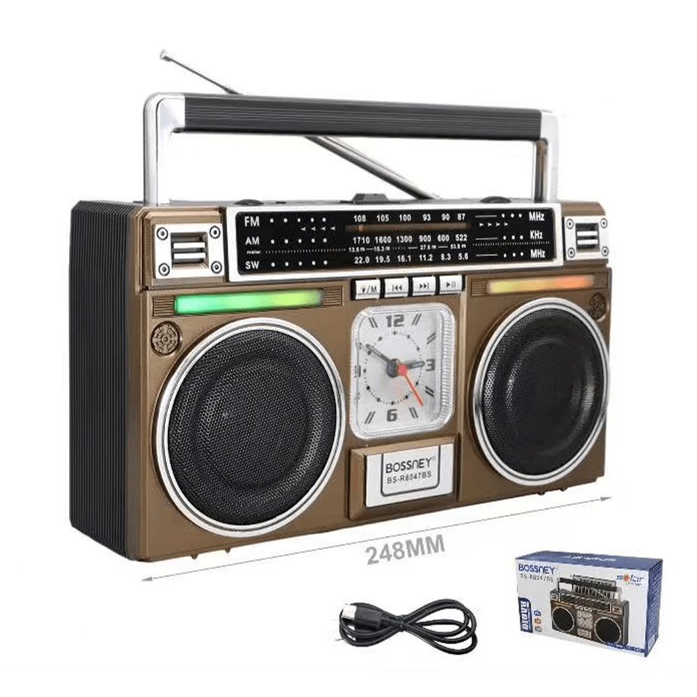 BOSSNEY radios,radios con panel solar,radio am fm portátil con bocinas de Bluetooth, radios de comunicación,con reloj,radio retro,reproducción de tarjetas USB TF, radio recargable solar/USB-C, altavoz doble,  radios transistores portátiles AM FM, radio Bluetooth,1200mAh
