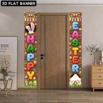 2 st 2D platta påskdekorationer, påskfesttillbehör påsk glad verandaskylt banderoll, hej ytterdörr välkommen banderoll, vårpåskhare dörrdekor festfotograferingsrekvisita