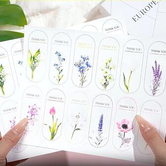 60/180张花卉感谢贴纸、花卉封口贴纸、婚礼回礼贴纸、产品包装贴纸、装饰封口贴纸、个性化包装标签