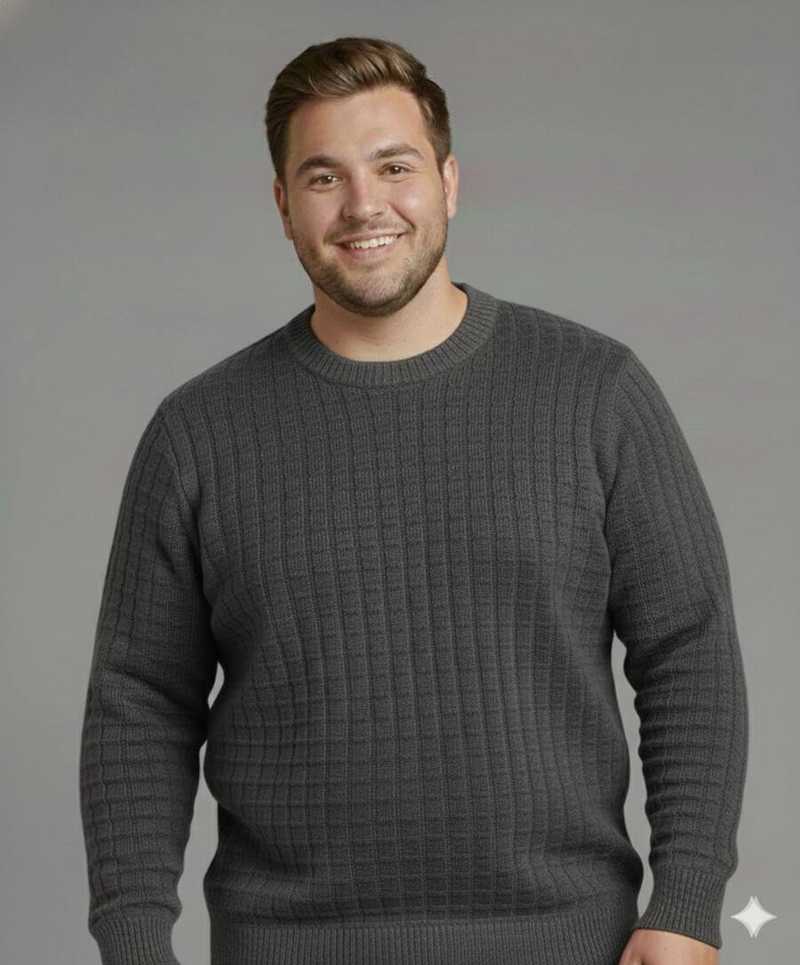TRICOT DE LUXO Plus Size Sweater, Knit Links, Men's Basic Chic Thicker Pullover, Autumn/Winter Premium Line, Large Size - 深灰色 - 查看 1