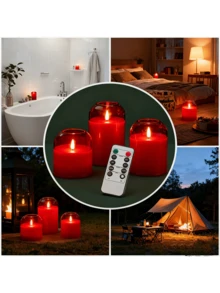 3pcs Acrylic Flameless Candles With Remote Control, Battery Powered LED Simulated Candles With Timer Function, Warm Light Decoration Lamp For Valentine's Day, Wedding, Holiday Party And Home Decor - Red - View 3