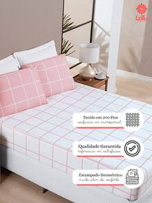 3-Piece King\Queen\Double\Single Bedding Set In 200 Thread Count Percale Fabric Fitted Sheet Austin - Hoa hồng - Xem 4