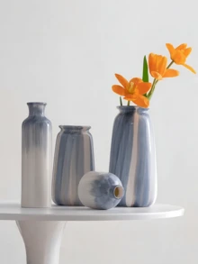 1 chiếc bình gốm sứ màu xanh dương tối giản vẽ tay, bình hoa trang trí tròn thủ công, thích hợp cho hoa tươi/hoa khô, trang trí nhà cửa cho phòng khách, kệ trưng bày, bàn tiệc, nhà bếp, nhà thờ, văn phòng, lối vào, trang trí năm mới. - Xanh và trắng - Xem 2