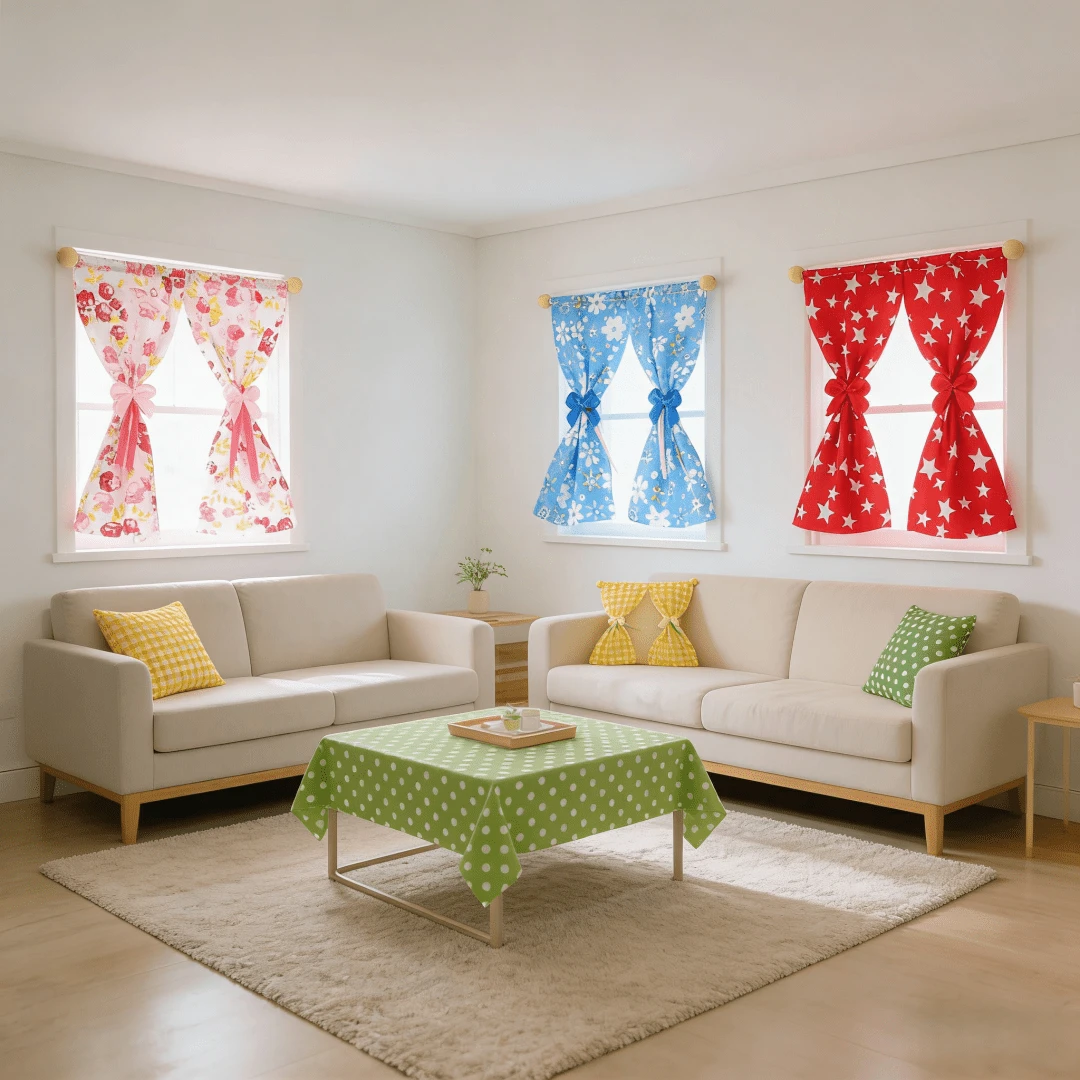 1:12 比例迷你娃娃屋窗帘，布艺迷你窗帘，娃娃屋配件，玩具摄影，家具装饰，1:12 迷你窗帘模型道具，迷你娃娃屋窗帘套装，游戏屋玩具，斋月礼物 - 彩色 - 查看 1