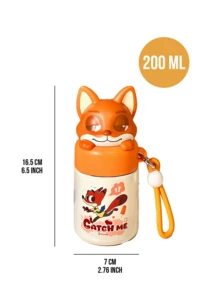 Nick Wilde "Hide And Seek" Cute Insulated Water Bottle (200ml), With Green Cap, SUS316 Stainless Steel Inner Lining, Leak-Proof Design, 2 Drinking Modes (Straw + Open Mouth), Adjustable Strap, Portable Handle, Keeps Warm/Cold For Hours, Durable Material, Adorable Fox Cartoon Style, Ideal For School, Travel, Outdoor Hydration, Also A Great Collectible Gift For Birthday, Christmas - Nick 200ml - View 4