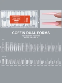 256片三明治式美甲模具 - 无需纸质甲片，快速延长凝胶/亚克力美甲。128片上模+128片下模，16种尺寸完美贴合。自然延长，无需叠加，表面带有引导线，夹层式设计，非常适合家庭美甲DIY和美甲沙龙使用。