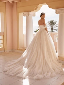 Elegant Off-The-Shoulder A-Line Wedding Dress In Refined White With A Daring Low-Back – A Stunning Bridal Gown Featuring A Graceful Floor-Length Silhouette And Flowing Skirt With Timeless Charm. Perfect For Weddings, Vow Renewals, Christmas Galas, Halloween Balls, Prom, Birthday Events, Formal Dinners And Special Occasions. An Ideal Versatile Choice As A Bridal Dress, Evening Gown, Party Attire, Vacation Outfit, Or For Wedding Guests And Bridesmaids. Designed With A Flattering Off-The-Shoulder Neckline For A Dreamy, Feminine Look That Embraces Elegance And Joy. - 白色 - 查看 3