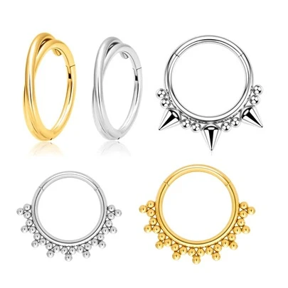 1pc G23 Titanium Punk Hip-Hop Design 16G Septum Ring Piercing Nose Ring Earring Jewelry Gold Plated Clicker Cartilage Helix Tragus For Women