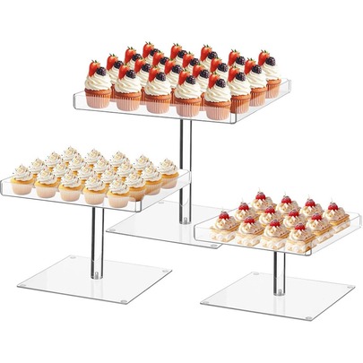 Acrylic Cupcake Stand Set, Transparent Tiered Dessert Display Stand With Protective Edges, Square Transparent Dessert Tray, Suitable For Wedding, Shower, Birthday