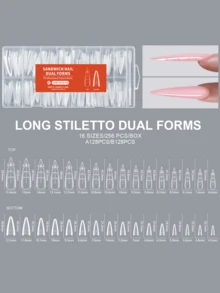 256片三明治式美甲模具 - 无需纸质甲片，快速延长凝胶/亚克力美甲。128片上模+128片下模，16种尺寸完美贴合。自然延长，无需叠加，表面带有引导线，夹层式设计，非常适合家庭美甲DIY和美甲沙龙使用。