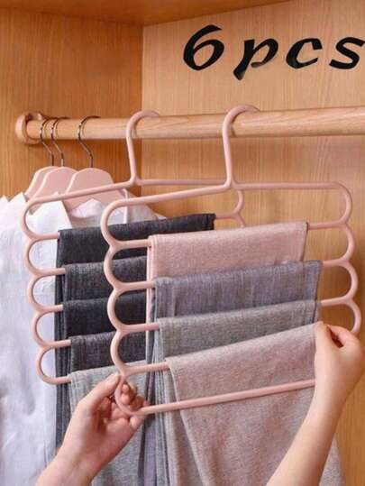 6 piezas/4 piezas/2 piezas/1 pieza Perchas de almacenamiento de armario rosa, Estante de plástico para bufandas de 5 niveles, Percha para pantalones, Organizador de estantes para bufandas y corbatas, Puede almacenar diferentes prendas, pantalones, bufandas, corbatas