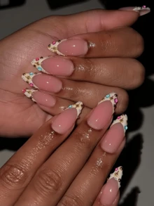 10Pcs Handmade French Style Press On Nails Medium Y2K Style, French Tip Glossy Design, Pink White Red Nude Colors, Summer & Wedding & Prom & Daily Wear & Parties, For Women, Easy To Wear Reusable - Nailrosy - 白色 - 查看 10