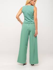 Elegant Women's Tailored Suit - Green Pants And Vest With Metal Buttons - 薄荷綠 - 查看 2