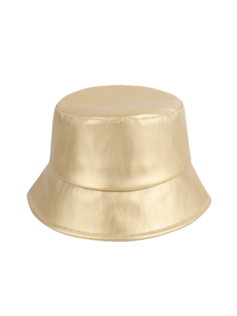 1顶纯金色PU皮革休闲男女通用渔夫帽，适合日常、旅行、户外、休闲、运动、骑行、观光、街头、派对度假等场合佩戴。