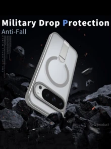 奢华磁吸无线充电磨砂支架混合手机壳，适用于 Pixel 10/9 Pro XL/9A 5G，时尚创意支架保护套 - 灰色 - 查看 4