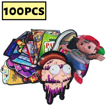 100pcs Random Patterns, Grass Bags, Plastic Packaging Bags, Grass Storage Bags, Candy Packaging, Resealable Bags, Ziplock Bags, 3D Bags, Polyester Film Bags, Vanilla Bags, Odor Proof Bags, Waterproof Bags, Storage Bags, And Sealed Bags