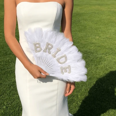 1件新娘派对珍珠字母羽毛扇，单身派对，婚礼羽毛扇，优雅，适合婚礼、单身派对、主题派对
