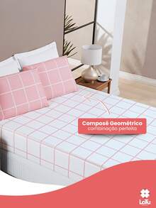 3-Piece King\Queen\Double\Single Bedding Set In 200 Thread Count Percale Fabric Fitted Sheet Austin - Hoa hồng - Xem 3