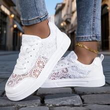 2025 Spring/Summer White Lace-Like Mesh Elegant Casual Lightweight Comfortable Sneakers, Commuting Women's Walking Shoes, Casual Sports Shoes For Women, Mother's Day Gift