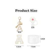 A-Z 4-Piece Cup Accessory Set (30-40 Oz) - Accessory Set Includes: 1 Straw Topper, 1 Letter Charm, 1 Glossy Silicone Cup Bottom Protector, 1 Cup Letter Sticker - White - View 2