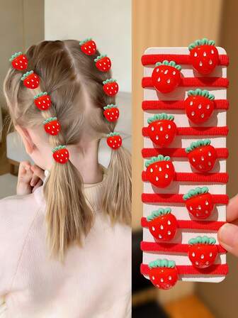 10 st röda jordgubbshårsnören, söta och mångsidiga, söta och moderiktiga håraccessoarer, perfekt present till tjejer