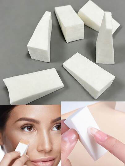 6个迷你化妆海绵楔形块，三角形化妆海绵，适用于粉底、腮红、眼影，可用于晕染和抚平妆容，一次性使用，不含乳胶