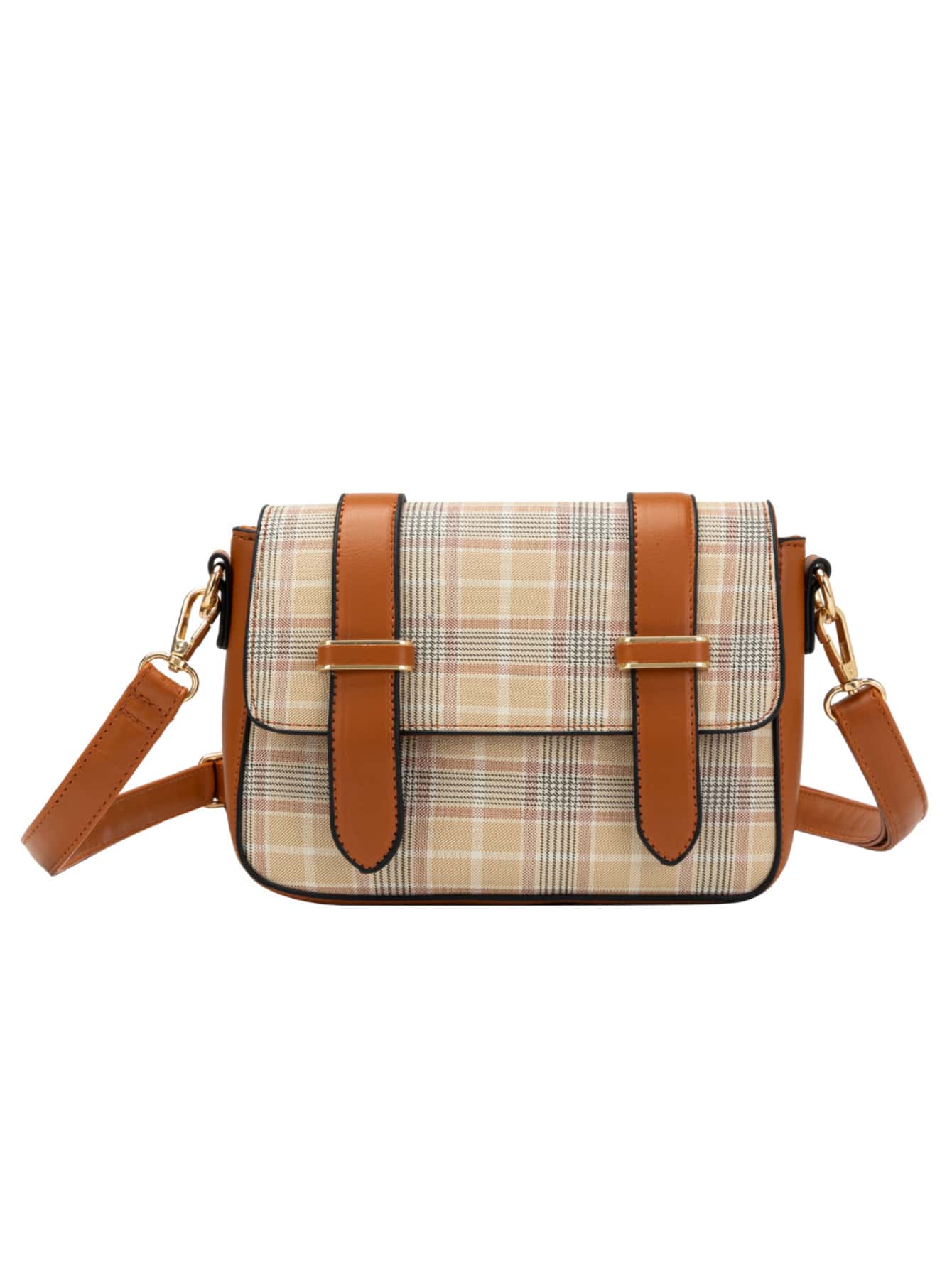 Small Crossbody Bag With Checkered Print - Fashionable, Casual, And Everyday Style - Camel - View 1