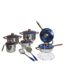 Batería de cocina Vulcana - 16 pz Batería de cocina de Acero Inoxidable Reforzado Premium | Cocina Saludable | Fondo Multicapas para Cocción Uniforme | Agarraderas de Silicona | Ollas Modernas y Elegantes | Apto para Estufas de Gas, Eléctrica e Inducción | Alta Calidad y Durabilidad - Azul - Ver 1