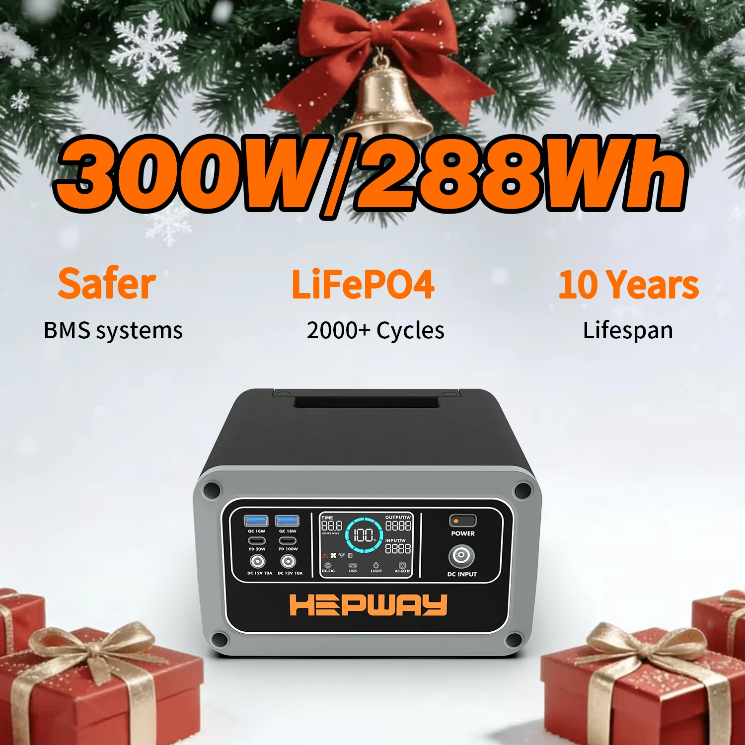 Hepway Portable Power Station 600W Peak, Solar Generator (288Wh/90000mAh) LiFePO4 Battery Solar Power Bank With 5 Ultra-Bright LED Light Modes & 3-Ways To Charge, Lightweight 7.4 Lbs Large Capacity QC3.0 PD 100W 8 Ports Fast Charging Power Station With 2x300W AC Outlets For Outdoor Drone Camping Fishing RV Travel And Home Emergency CPAP Backup Power Charger(Gray, Solar Panel Not Included, US Plug) - 查看 1