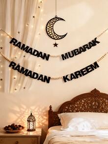 Bộ 1 biểu ngữ Ramadan Mubarak, vòng hoa Eid Mubarak, đồ trang trí Eid bằng hạt gỗ, đồ trang trí nhà cửa cho ngày lễ Ramadan và Eid, thích hợp cho phòng khách, phòng ngủ và tiệc tùng, tạo thêm không khí trang nghiêm và lễ hội cho các lễ kỷ niệm Ramadan và Eid của bạn, tự làm. - Nhiều màu - Xem 12