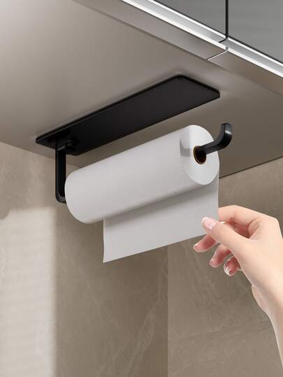 1pc Kitchen Paper Towel Holder, Wall Mounted Or Self-Adhesive Cabinet Underside Installation, Cling Film Dispenser And Storage Rack, Space-Saving Storage Solution, Stylish Paper Towel Rack, Durable Bracket, Suitable For RV Kitchen And Bathroom