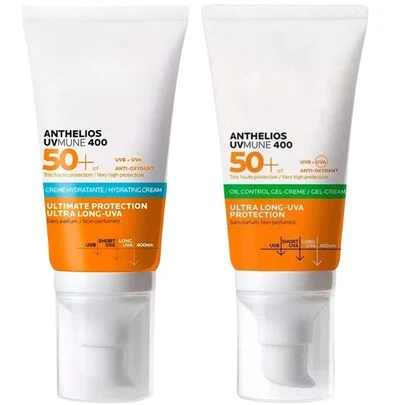 2PCS La-Ro-che-Po-sa Anthelios UVMune 400 Crema Solar Hidratante SPF50+, 100ml Set de protección solar
