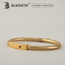 BLKSMTH 18k Gold Plated Minimalist Leather Bracelet - Gold - View 1