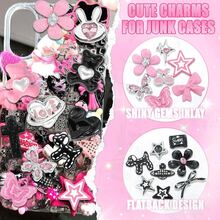 BELICEY Junk Case Kit Cute Black Pink DIY Phone Case Set Bow Butterfly Flower Rhinestone Junk Phone Cases 3D Flatback Cherry Star For Customizing DIY Craft Accessories - 如圖 - 查看 2