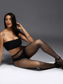 1 Pair Decorative Diamond Mesh Stockings, Thin Pantyhose For Spring/Summer, Hot-Pressed Diamond Mesh Leggings, Ultra-Thin Sheer Socks For Summer, Sexy Fishnet Tights, Mature Nightclub Style - Black - View 8
