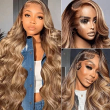 MECRY 3H27 Honey Blonde Ombre Wavy Synthetic Lace Front Wig For Women, Heat Resistant Cosplay Wig - S4/27 - View 6