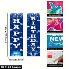 2D flaches Happy Birthday Türbanner - Navy Blau und Weiß, Innen- und Außendekoration für Partys, Happy Birthday Elemente Hintergrundstoff, geeignet für Innen- und Außenpartys, Fotografie, Heimdekoration, Garagentor-Display, ohne Strombedarf, Geburtstagsdekoration - Blau - Übersicht 6