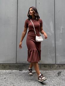 Midi Dress With Ruffled Sleeves, Elegant And Casual, For Evangelicals. - Rỉ Nâu - Xem 1