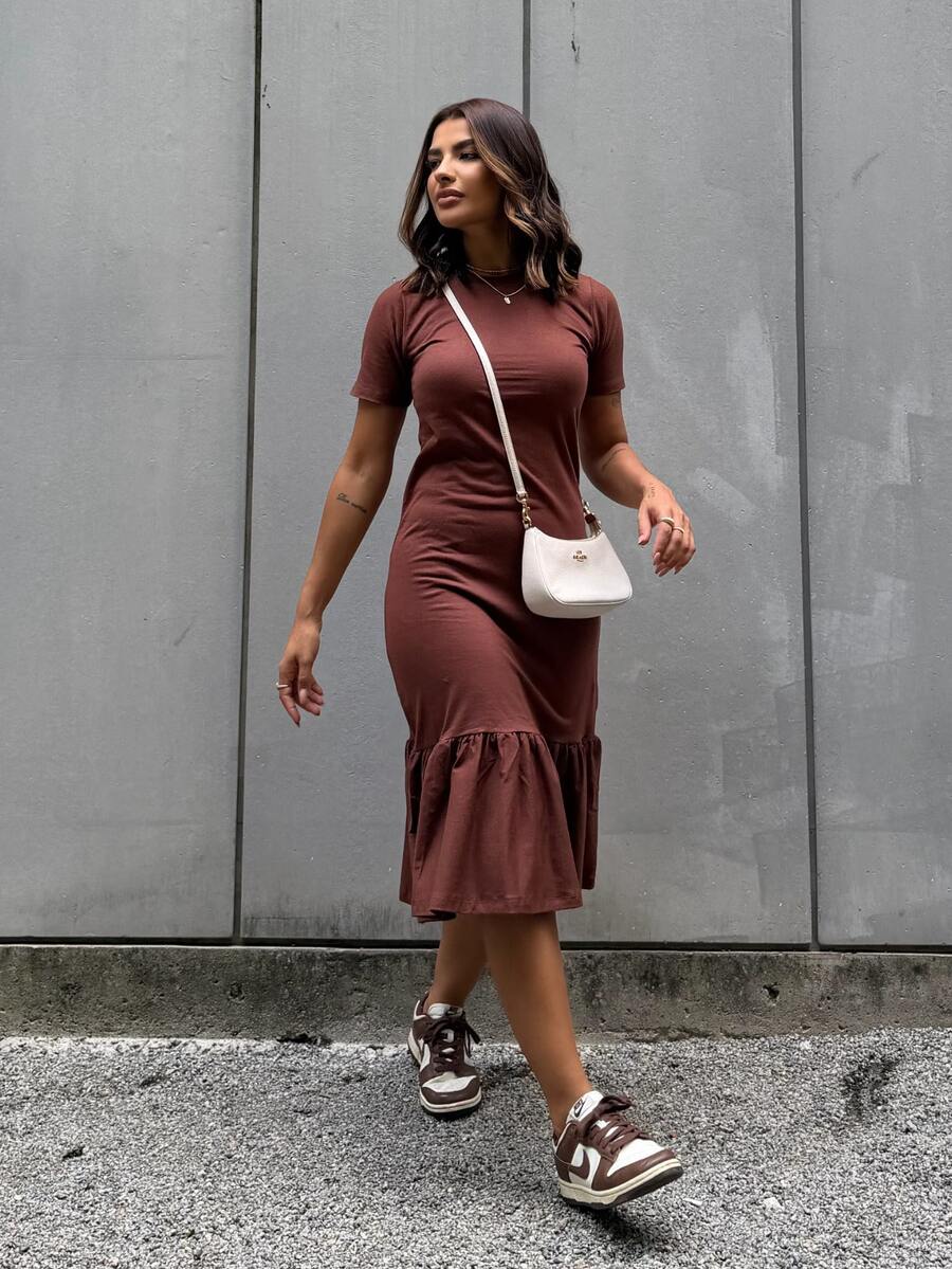 Midi Dress With Ruffled Sleeves, Elegant And Casual, For Evangelicals. - Rỉ Nâu - Xem 1