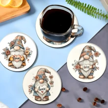 6pcs Home Decor Coaster Set, Printed With Dwarf Holding Heart Design, Absorbent Silica Gel Coasters For Tea Cup, Water Glass, Wine Glass, Coffee Cup, Placemats, Suitable For Home Decor, Party, Tableware Gifts, All Seasons - Multicolor - View 9