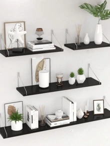 1 chiếc kệ treo tường đa năng không cần khoan, làm bằng gỗ nguyên khối, thích hợp để treo trong phòng ngủ, ký túc xá, bàn học, hoặc để sắp xếp đồ đạc. - màu đen - Xem 5