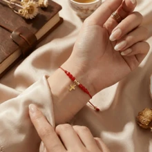 1pc/3pcs/Set Boho Cross Adjustable Braided Bracelet, Lucky Charm Bracelet, Stackable Bracelet, Couple Bracelet, Friend Gift, Birthday Gift, Sister Bracelet, Family Gift, Valentine's Day Gift, Christmas Gift, New Mom Gift, Christian Gift, Christening Gift - Red - View 8