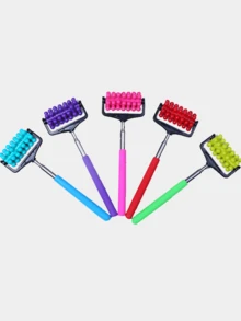 伸缩式背部按摩器，四节滚轮，背部推压按摩，全身不锈钢伸缩滚轮，男女通用，家用，缓解肌肉酸痛，便携式可伸缩滚轮，适用于背部、头部、手臂和全身肌肉，家庭和办公室使用，按摩棒，背部按摩健身配件 - 彩色 - 查看 7